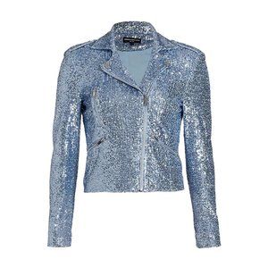 NEW Generation Love Size M Women's Robin Sequin Moto Jacket - Chambray Blue